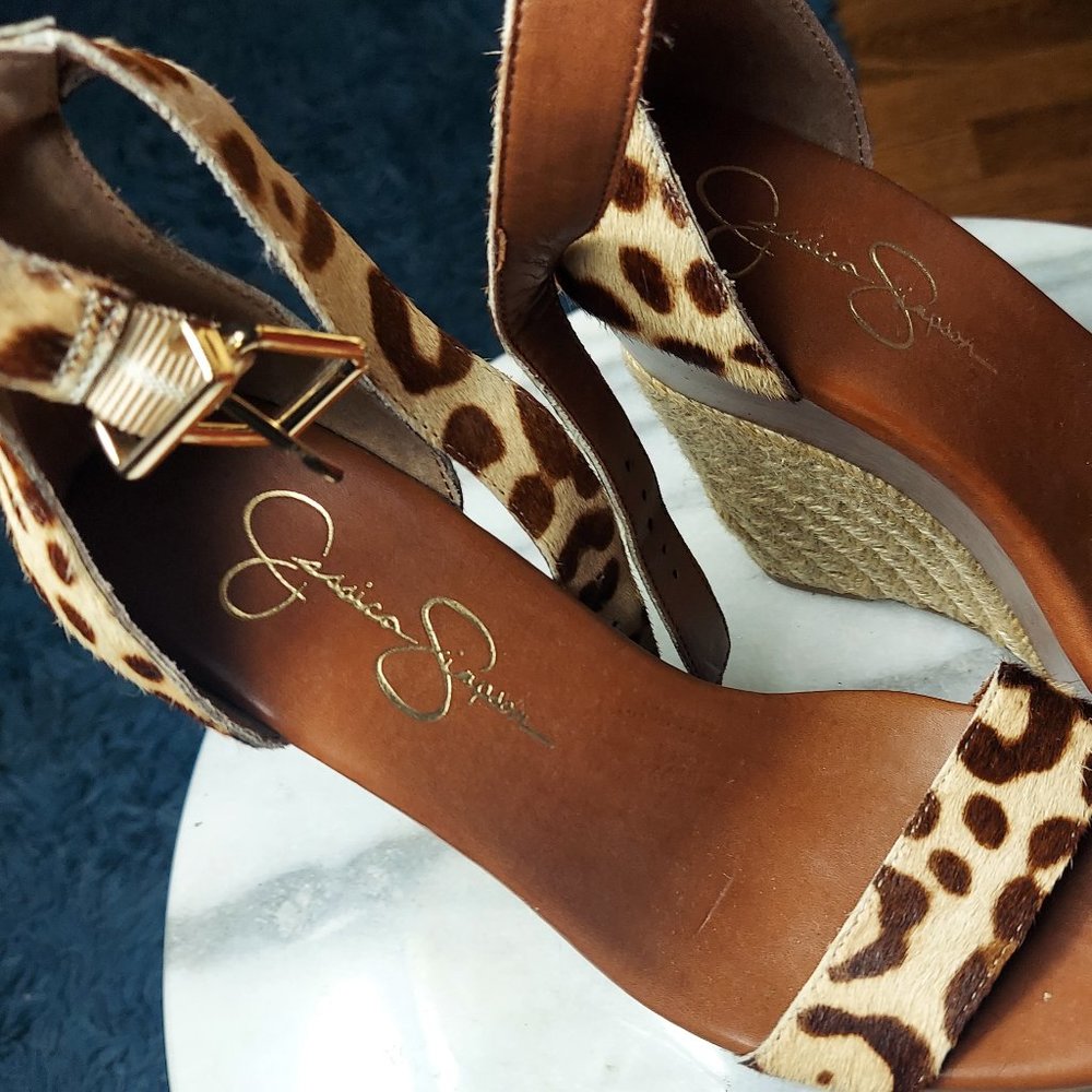 🔥Jessica Simpson Leopard Print Ankle Strap Wedge Sandal